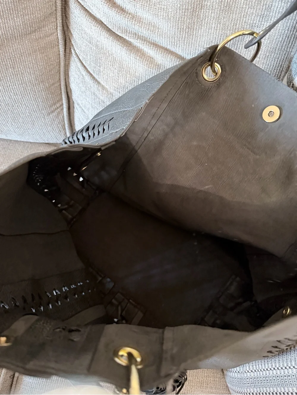 Steve Madden Black Leather Tote with Tassel and Gold Accents